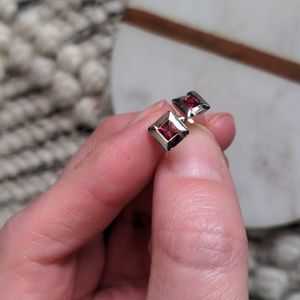 Ruby and sterling silver square studs